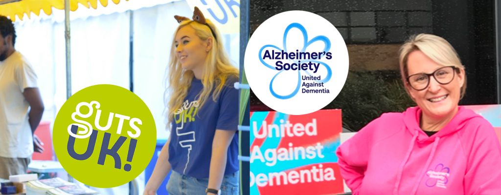 Logos of GUTS UK and Alzheimer's Society, with the interviewees from the article